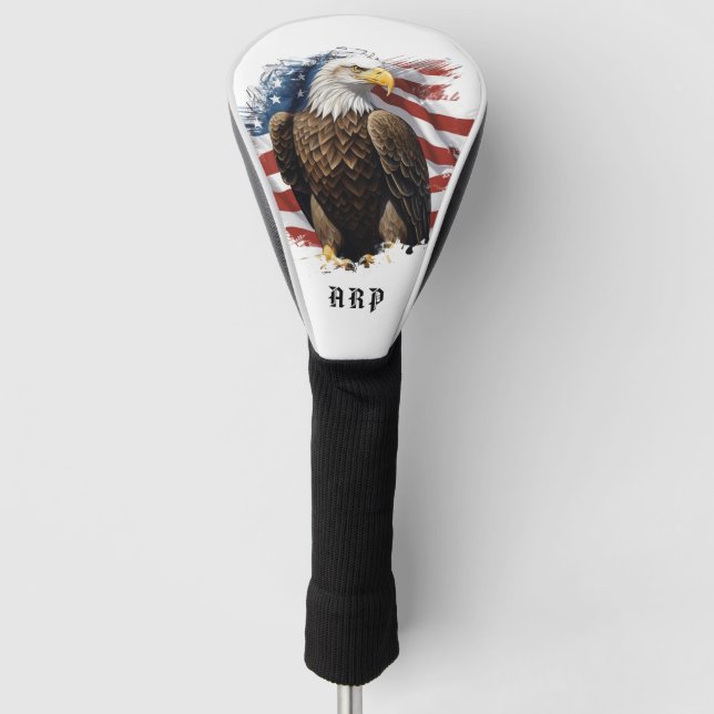 *~* American Flag .. Initials USA Bald Eagle AP16 Golf Head Cover (Front)