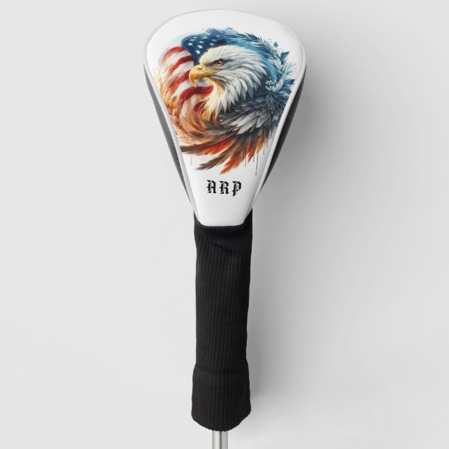 *~* American Flag .. Initials USA Bald Eagle AP16 Golf Head Cover (Front)