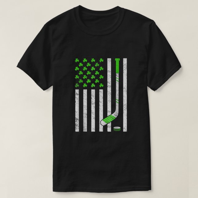 American Flag Irish Hockey Shamrock St Patricks Da T-Shirt (Design Front)