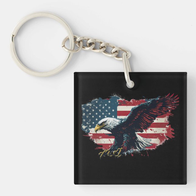 american-flag-is-accompanied-by-soaring-eagle-symb key ring (Front)