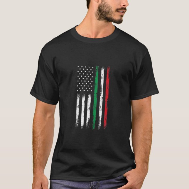 American Flag Italian Roots Italy Italia Patriotic T-Shirt (Front)