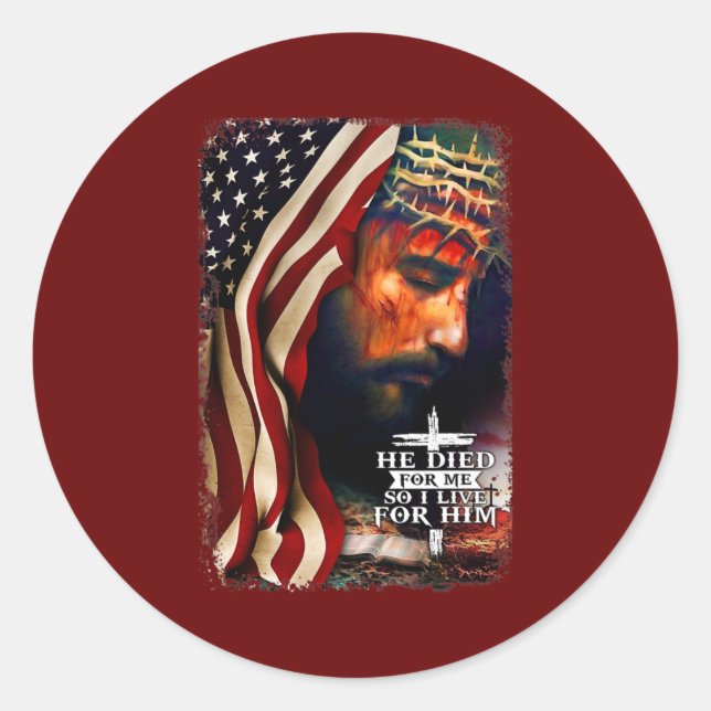 American Flag Jesus Christian Quote Bible Verse Classic Round Sticker (Front)