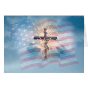 American Flag Jesus on Crucifix Clouds