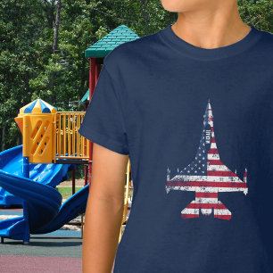 American flag jet fighter aeroplane & custom name T-Shirt