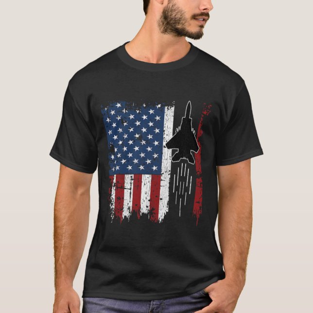 American Flag Jet Fighter Silhouette F22 Raptor F1 T-Shirt (Front)