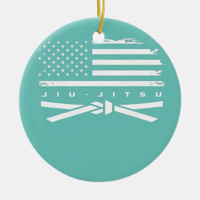 American Flag Jiu Jitsu Apparel White Belt Jiu Ceramic Tree Decoration (Front)