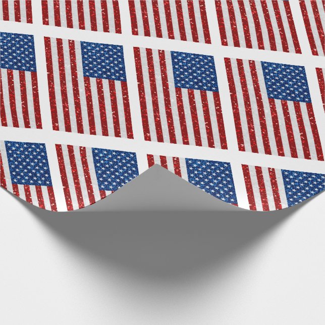 American Flag July 4th Glitter Wrapping Paper (Corner)