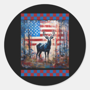 American Flag Jungle Hunting Lover Camo Deer Art H Classic Round Sticker