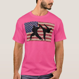 American Flag Karate Silhouette Karateka USA Red W T-Shirt