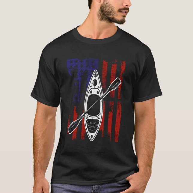 American Flag Kayak Kayaker Kayaking Canoeing T-Shirt (Front)