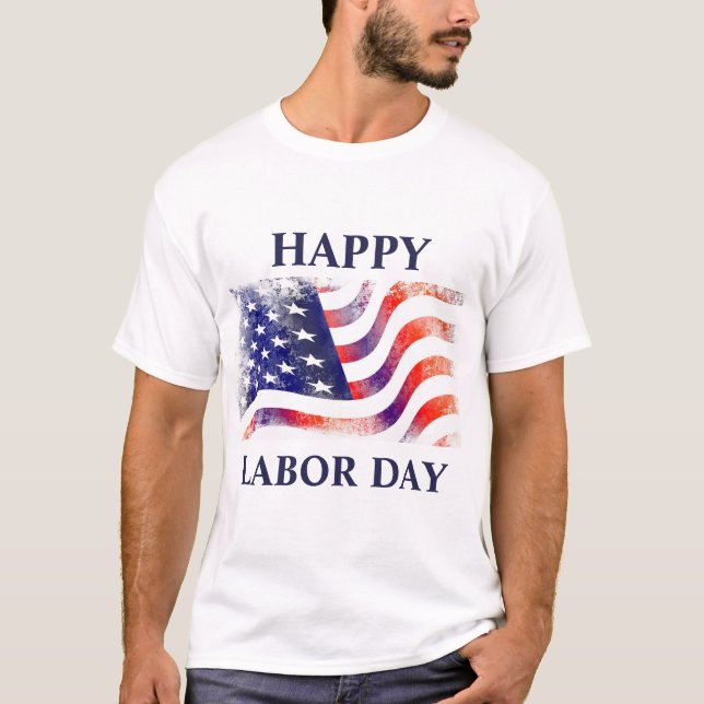 American Flag Labour Day in Red white Blue  T-Shirt (Front)