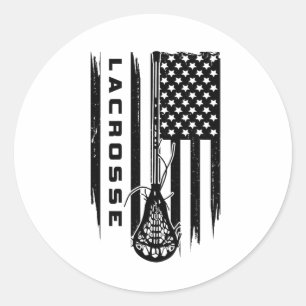 American Flag Lacrosse Apparel - Lacrosse 13  Classic Round Sticker