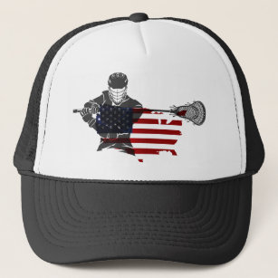 American Flag Lacrosse Player stick Unlimited Trucker Hat