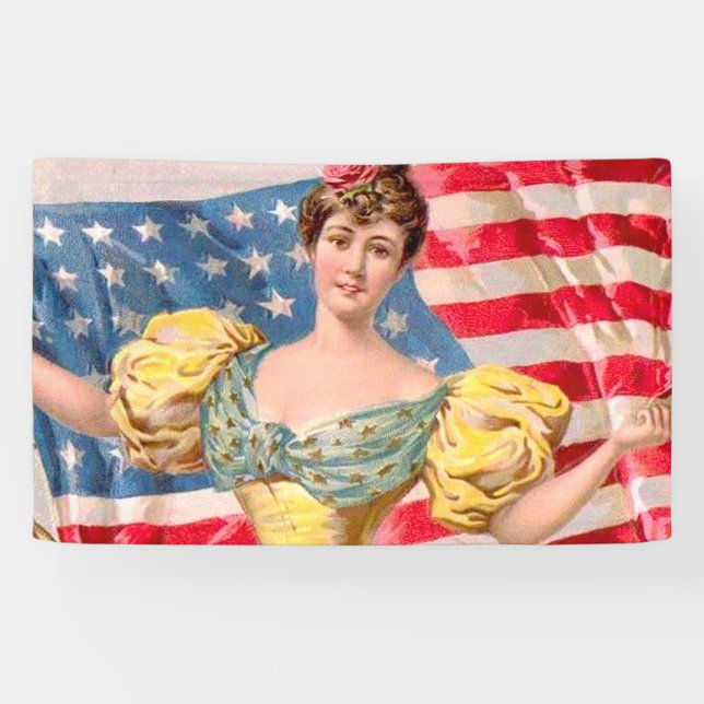 American Flag Lady Liberty Independence  Banner (Horizontal)