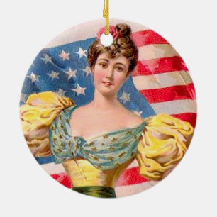 American Flag Lady Liberty Independence  Ceramic Tree Decoration