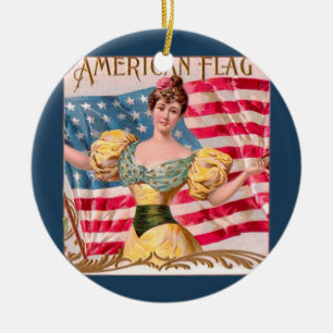 American Flag Lady Liberty Independence  Ceramic Tree Decoration