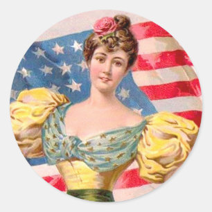 American Flag Lady Liberty Independence  Classic Round Sticker