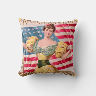 American Flag Lady Liberty Independence  Cushion