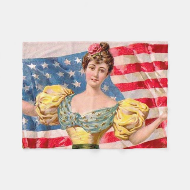 American Flag Lady Liberty Independence  Fleece Blanket (Front (Horizontal))
