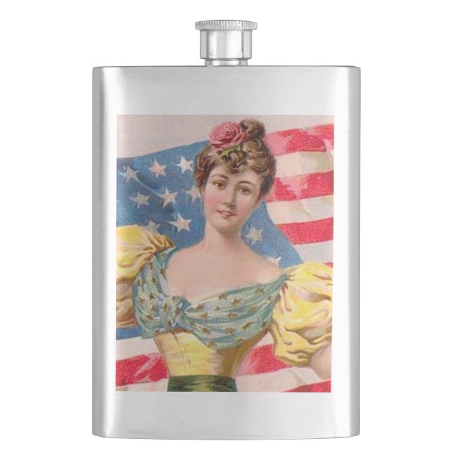 American Flag Lady Liberty Independence  Hip Flask (Front)