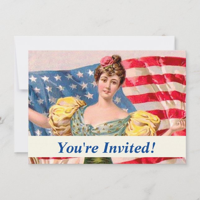 American Flag Lady Liberty Independence  Invitation (Front)