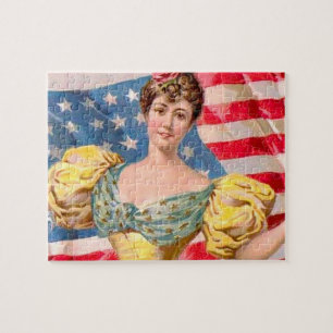 American Flag Lady Liberty Independence Jigsaw Puzzle