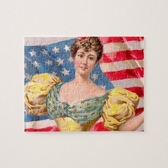 American Flag Lady Liberty Independence  Jigsaw Puzzle (Horizontal)