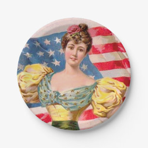 American Flag Lady Liberty Independence  Paper Plate