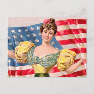 American Flag Lady Liberty Independence  Postcard