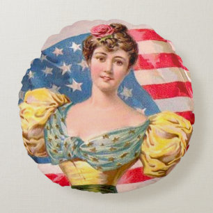 American Flag Lady Liberty Independence  Round Cushion