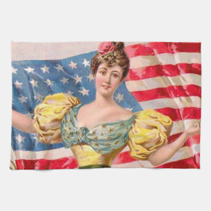 American Flag Lady Liberty Independence  Tea Towel