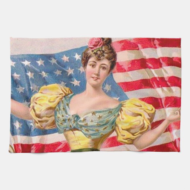 American Flag Lady Liberty Independence  Tea Towel (Horizontal)