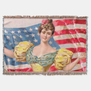 American Flag Lady Liberty Independence  Throw Blanket