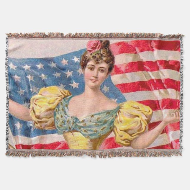 American Flag Lady Liberty Independence  Throw Blanket (Front)