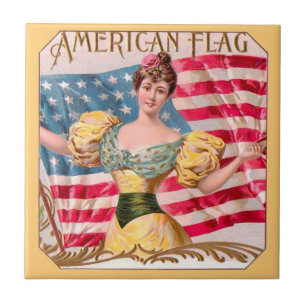 American Flag Lady Liberty Independence  Tile