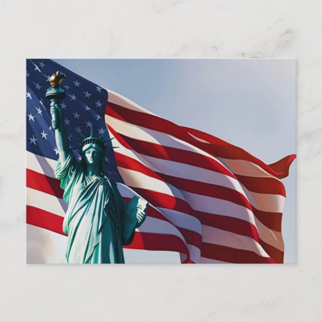 American Flag Lady Liberty Postcard (Front)