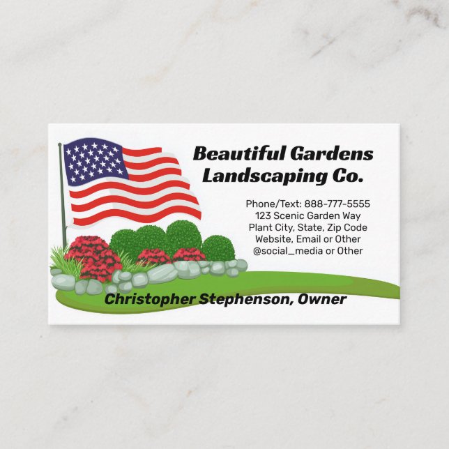 American Flag Landscape Lawn Care Patriotic Business Card (Front)