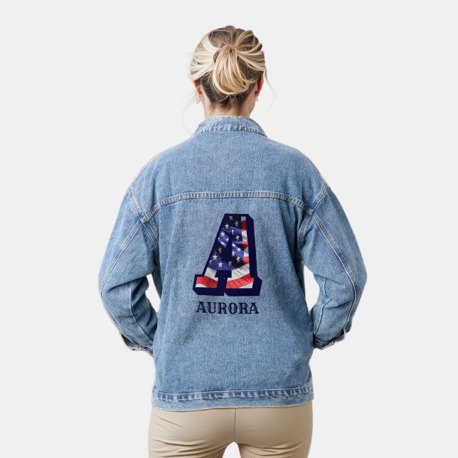 American Flag Letter A Personalise Your Name Denim Jacket (Model)