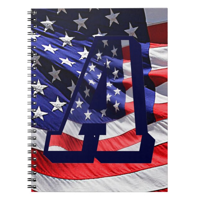American Flag & Letter "A" Spiral Notebook (Front)