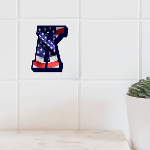 American Flag Letter "K" Large Photo Ceramic Tile