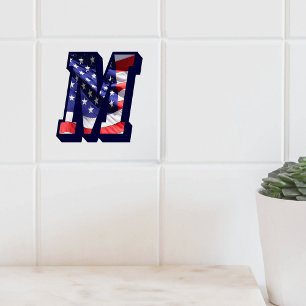 American Flag Letter "M" Large Photo Ceramic Tile