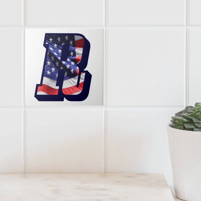 American Flag Letter "R" Large Photo Ceramic Tile (American Flag Letter R Large Photo Decorative Ceramic Tile)