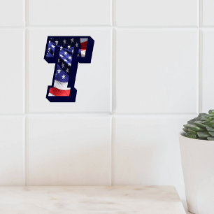 American Flag Letter "T" Large Photo Ceramic Tile