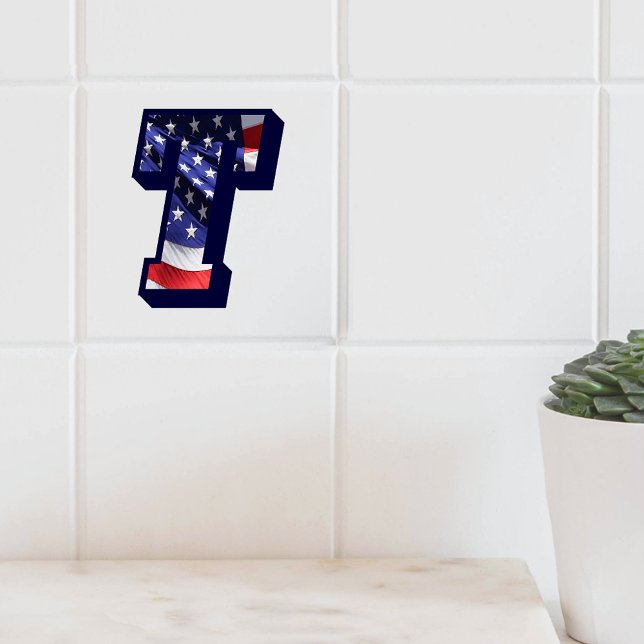 American Flag Letter "T" Large Photo Ceramic Tile (American Flag Letter "T" Large Photo Ceramic Tile)