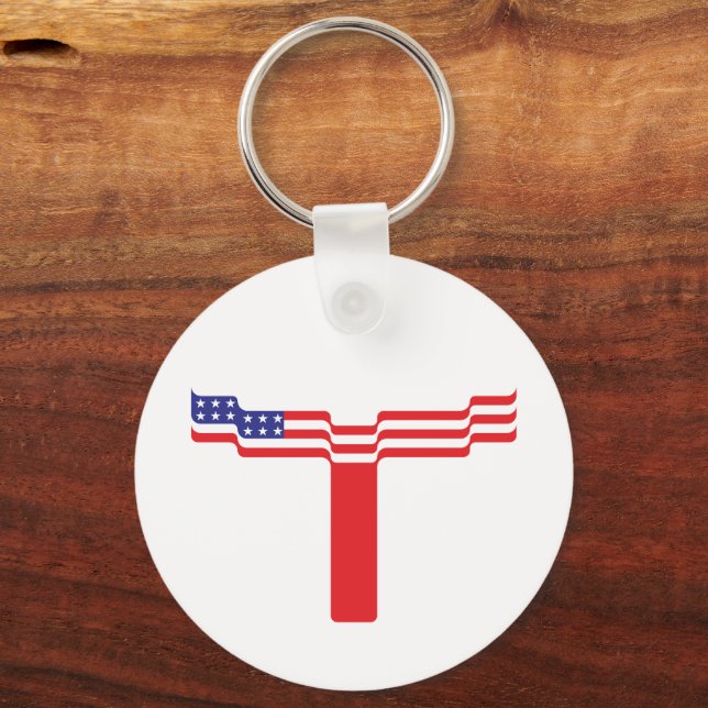 American Flag Letter T Monogram Key Ring (Front)