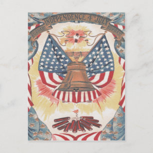 American Flag Liberty Bell Fireworks Postcard