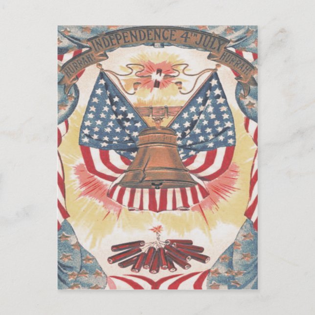 American Flag Liberty Bell Fireworks Postcard (Front)