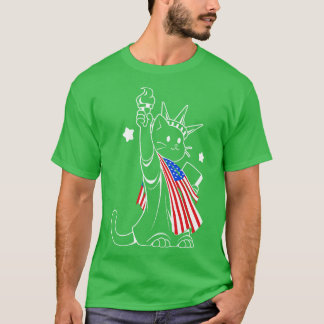 American Flag Liberty Statue Cat by Tobe Fonseca T-Shirt