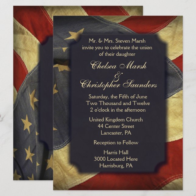 American Flag Light Text Wedding Invitations (Front/Back)