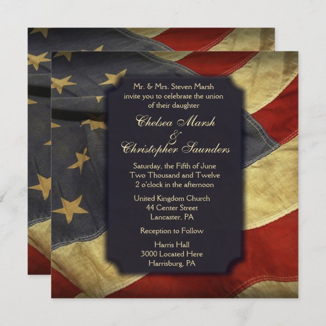 American Flag Light Text Wedding Invitations (Front/Back)